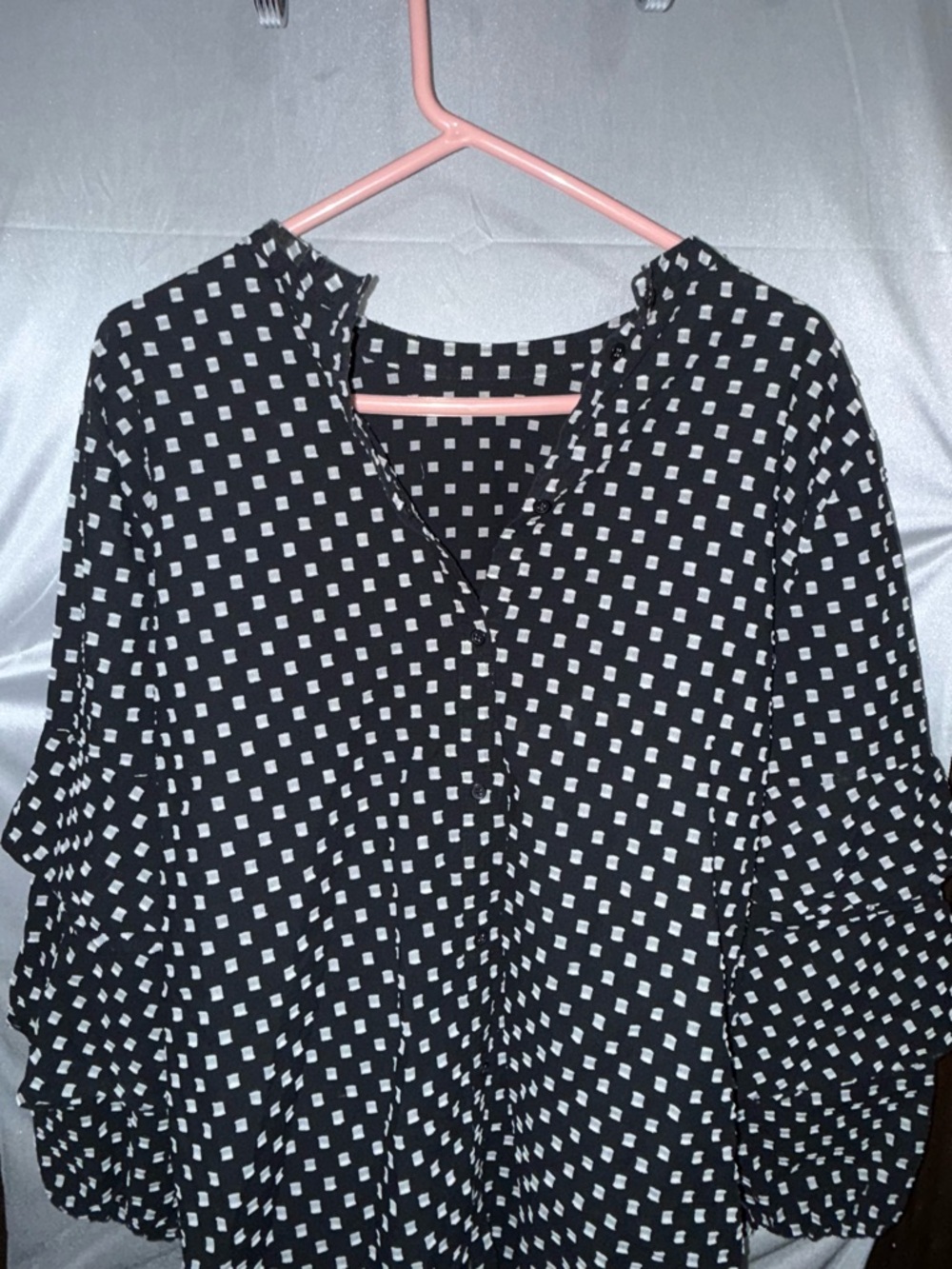 LOFT Black Blouse with White Square Print